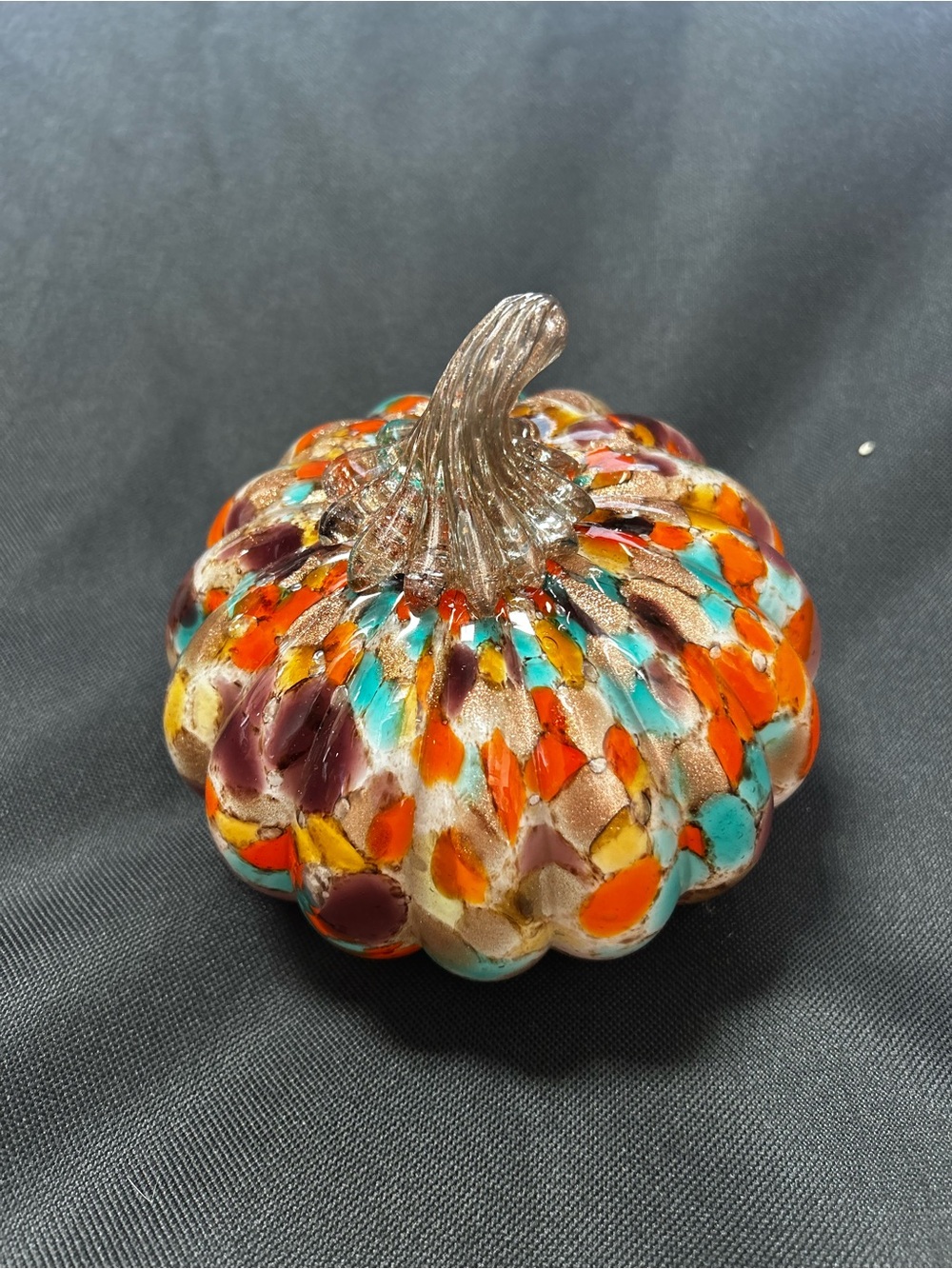 Handblown Decorative Multicolor Glass Pumpkin Sculpture - Vibrant Accent